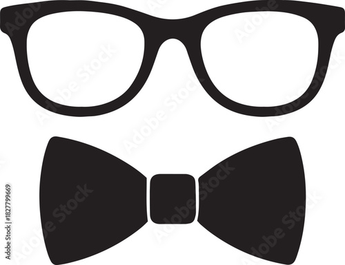 Black Silhouette Eyeglasses and Bow Tie Icons – Stylized Fashion and Intelligence Symbols