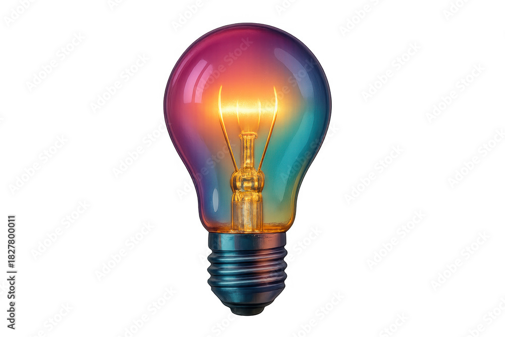 Fototapeta premium Colorful gradient light bulb glowing with an idea, representing creativity, innovation, and bright solutions