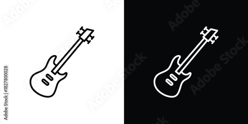 Electric Guitar icons set with editable black and white stroke line style for ui designs