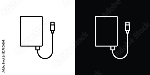 External hard drive icons set with editable black and white stroke line style for ui designs