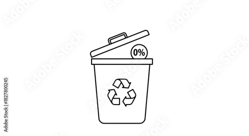 Recycling bin with a lid and a percentage symbol on a