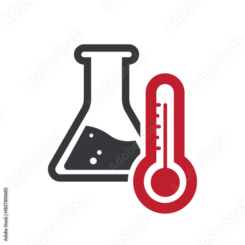 Isolated laboratory tube pictogram with hot liquid and temperature hazard symbol, warning of dangerous high-temperature chemical fluids in science, lab, and industrial environments.