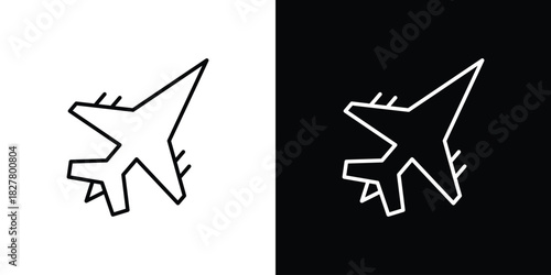 Fighter jet icons set with editable black and white stroke line style for ui designs