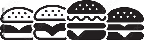 Four stylized hamburger icons in two rows on white background food fast food