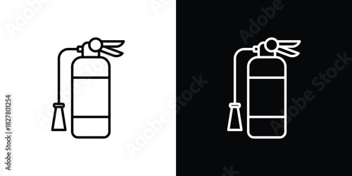 Fire extinguisher icons set with editable black and white stroke line style for ui designs