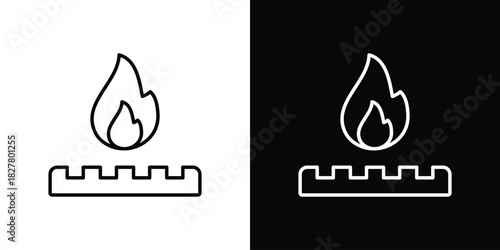 Fire burner icons set with editable black and white stroke line style for ui designs