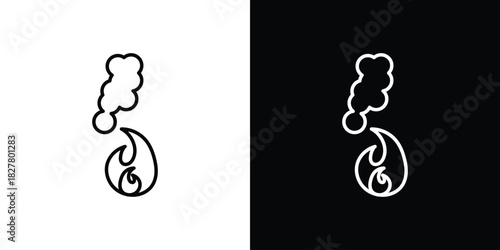 Fire smoke icons set with editable black and white stroke line style for ui designs