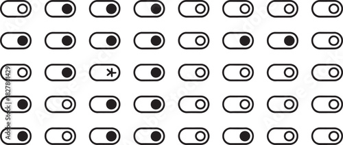 Grid of toggle switch icons in on and off positions on white background slider control