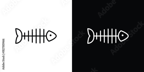 Fish bones icons set with editable black and white stroke line style for ui designs