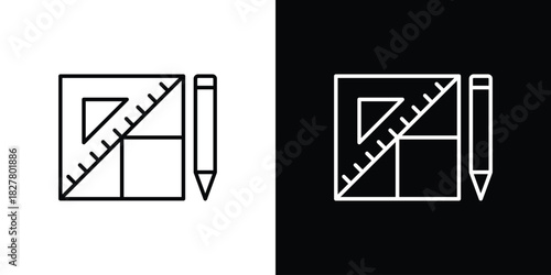 Floor plan icons set with editable black and white stroke line style for ui designs
