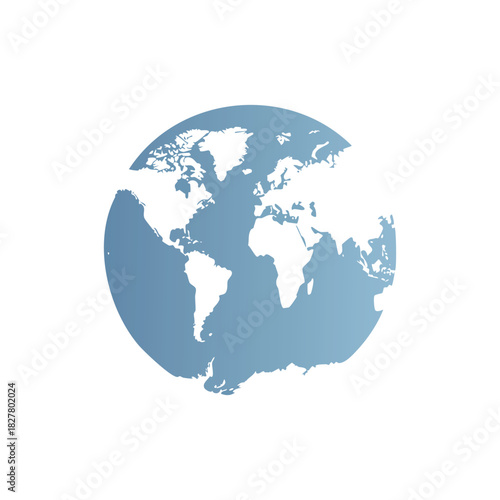 A simplified, stylized depiction of the Earth, showing continents in white against a blue gradient.