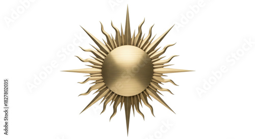 Isolated Gold Sun Design Element Shines Radiantly Metallic Golden Round Center Decorative
