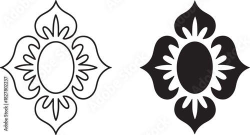 Outline and filled floral ornamental motifs on white background decoration pattern