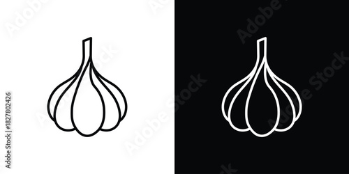 Garlic icons set with editable black and white stroke line style for ui designs