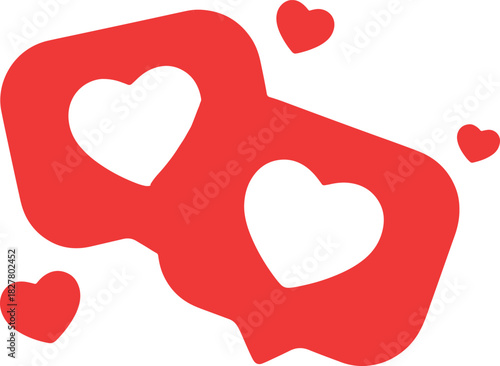 Red hearts social media like notification icons on white background love