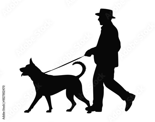 Man Walking Dog Silhouette - Pet Owner, Animal & Leisure Activity