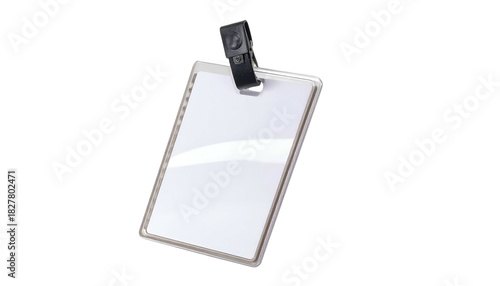 Blank Plastic ID Badge Holder with Clip on White Background