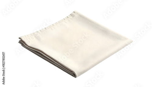 Isolated Folded Cream Fabric Handkerchief or Pocket Square on White Background
