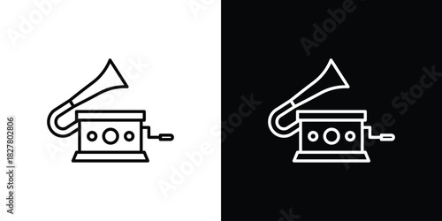 Gramophone icons set with editable black and white stroke line style for ui designs