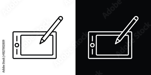 Graphic tablet icons set with editable black and white stroke line style for ui designs