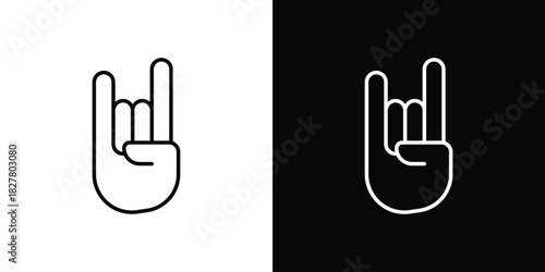 Hand Horns icons set with editable black and white stroke line style for ui designs