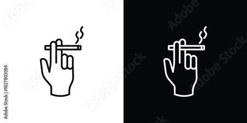 Hand holding cigarette icons set with editable black and white stroke line style for ui designs