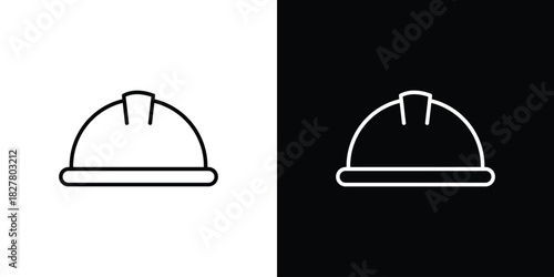 Hard hat icons set with editable black and white stroke line style for ui designs