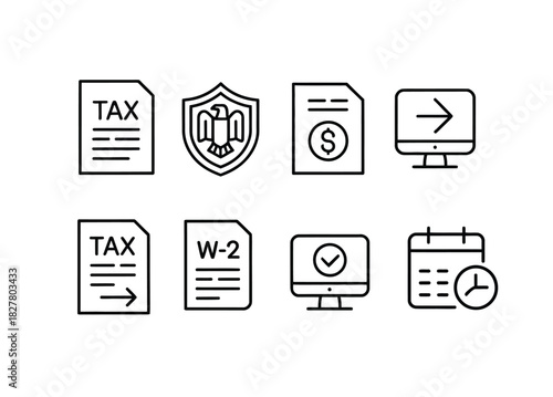 Tax Season Icon Set: A neatly arranged set of illustrative icons symbolizing the key elements of tax preparation.