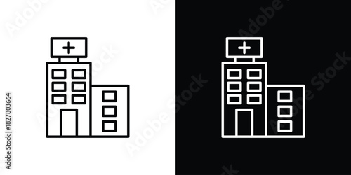Hospital icons set with editable black and white stroke line style for ui designs