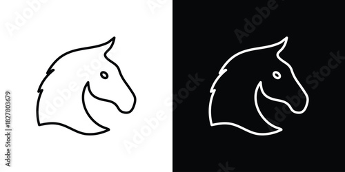 Horse icons set with editable black and white stroke line style for ui designs