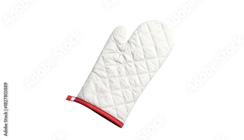 Insulated Quilted Oven Mitt with Red Trim Isolated on White Background