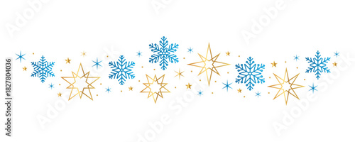 snowflakes and stars border isolated vector illustration
