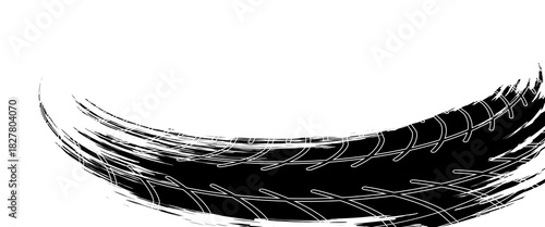 Black tire sign pattern isolated on white background with clipping path, burnt and broken tire texture for graphic design. modern.