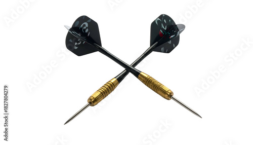 Crossed Professional Darts with Gold Barrels Isolated on White Background