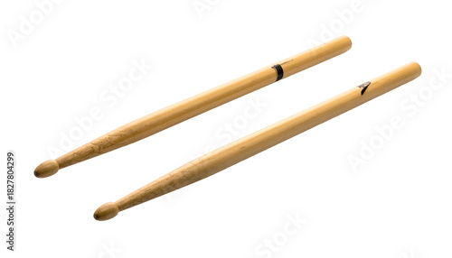 Pair of Wooden Drum Sticks Isolated on White Background for Music Performance