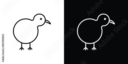 Kiwi bird icons set with editable black and white stroke line style for ui designs