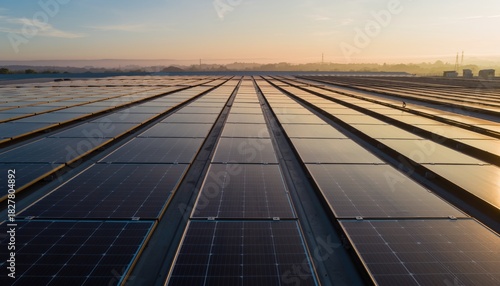 Wallpaper Mural Large solar panel farm at sunrise producing clean renewable energy Torontodigital.ca