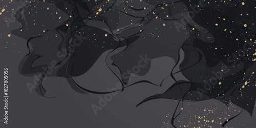 Abstract background with black ink wave design and luxurious and elegant gold splashes. Modern background concept for invitations and awards. EPS. 2