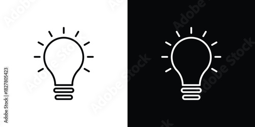 Lightbulb icons set with editable black and white stroke line style for ui designs
