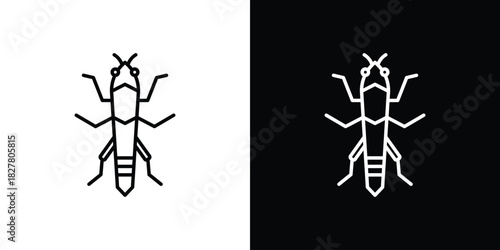 Locust icons set with editable black and white stroke line style for ui designs