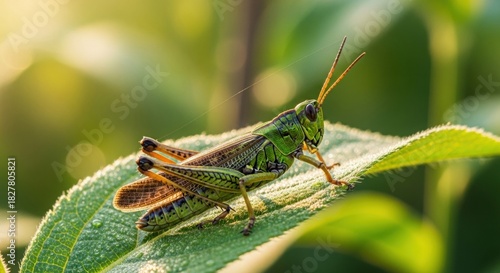Wallpaper Mural Macro Video of Green Grasshopper on Leaf. Close-up Grasshopper with Intricate Body Details. Green Grasshopper Perched on Green Leaf. Torontodigital.ca