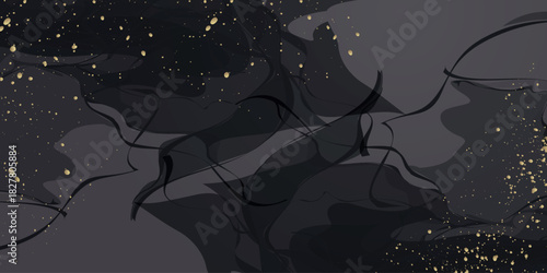 Abstract background with black ink wave design and luxurious and elegant gold splashes. Modern background concept for invitations and awards. EPS. 5