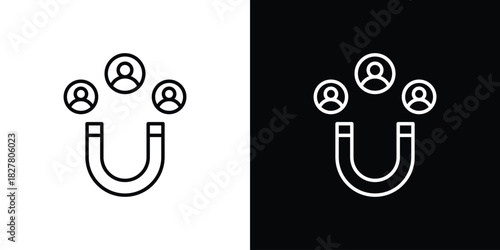 Magnet user icons set with editable black and white stroke line style for ui designs