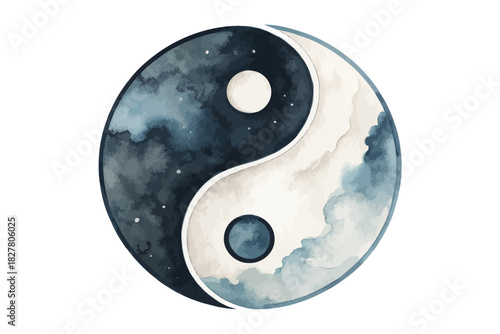 Yin Yang Watercolor Symbol vector illustration isolated on white background