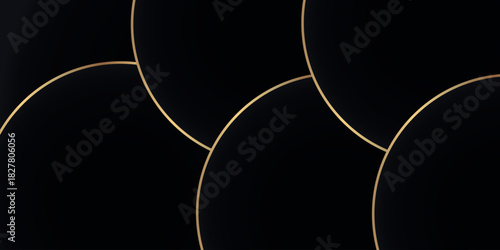 Black background with a luxurious and modern design of geometric shapes and gold lines. Premium background concept for business, award certificates, presentations and greeting cards.