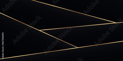 Black background with a luxurious and modern design of geometric shapes and gold lines. Premium background concept for business, award certificates, presentations and greeting cards. VOL. 2