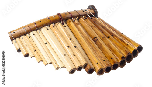 Traditional Bamboo Pan Flute Musical Instrument Isolated on White Background