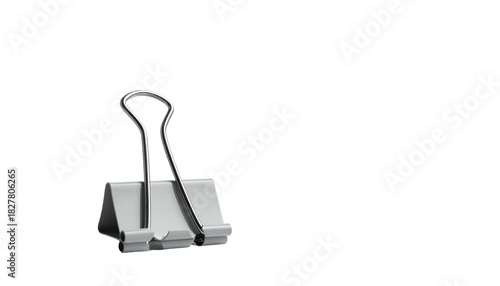 Silver Metal Binder Clip Isolated on White Background for Office Organization