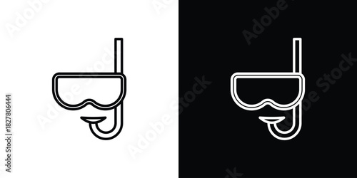 Mask snorkel icons set with editable black and white stroke line style for ui designs