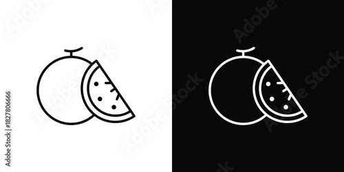 Melon icons set with editable black and white stroke line style for ui designs